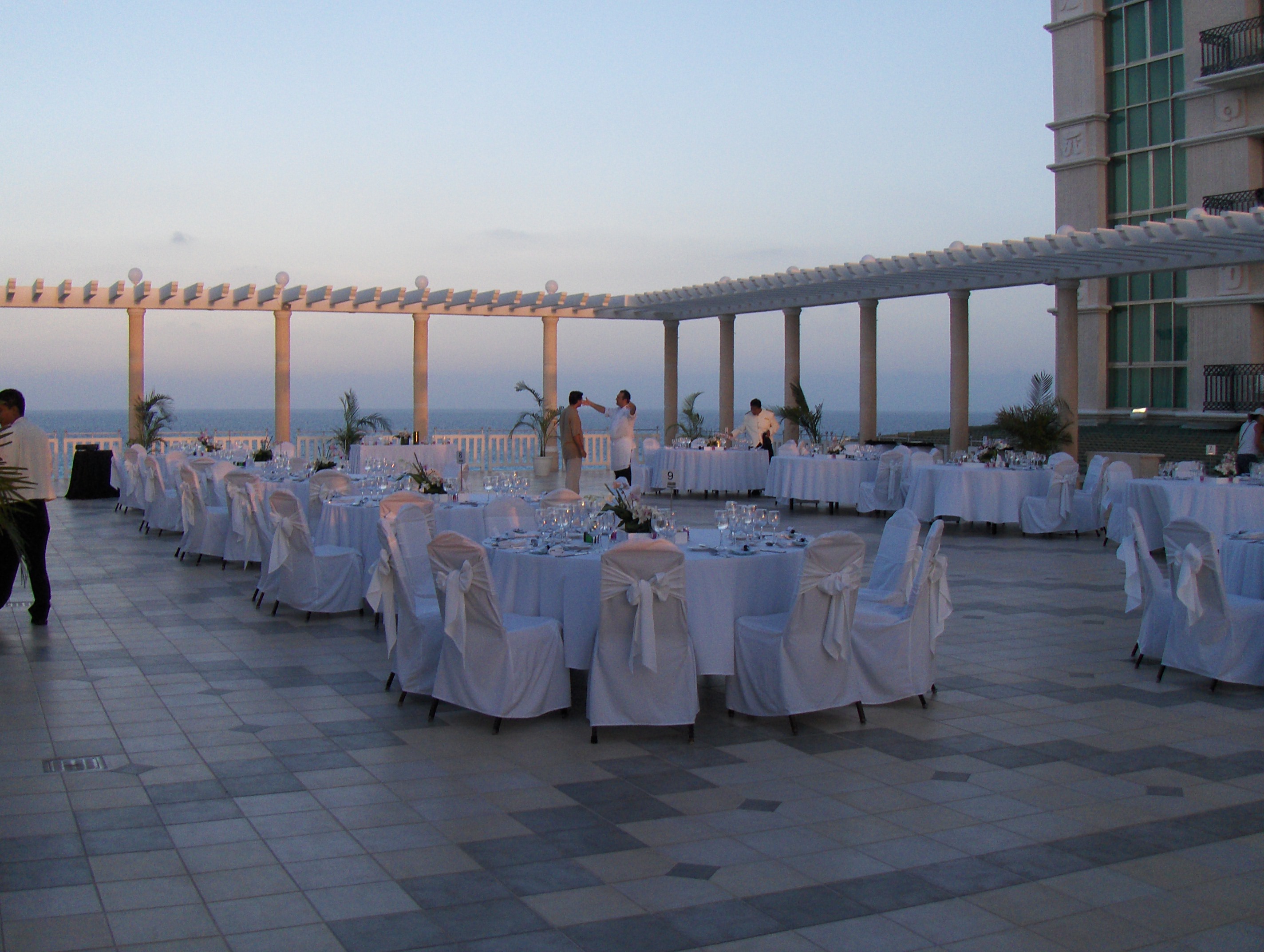 Le Meridien Cancun Wedding Dinner Set Up at Ocean Front Terrace Martiniere