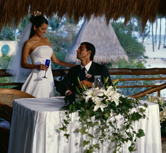 Xcaret Bride & Groom at Restaurant